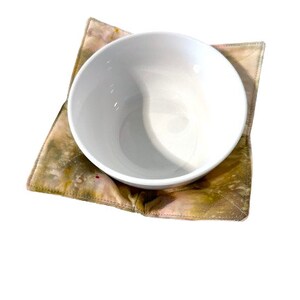 Microwave Bowl Cozy with Earth Tone Ice Dyed Fabric, Soup or Ice Cream Bowl Holder image 4
