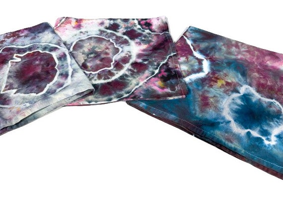 Hand Dyed Cotton Kitchen Towels with Colorful Geode Pattern