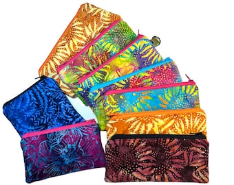 Estuches acolchados con cremallera, estuches para gafas y gafas de sol de tela batik de algodón, monederos