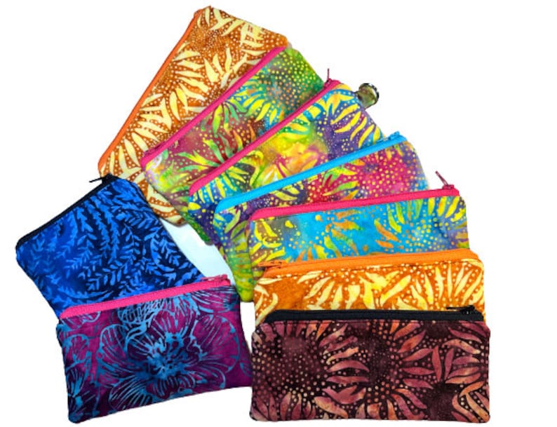 Padded Zipper Pouches, Cotton Batik Fabric Eyeglasses and Sunglasses Cases, Coin Purses image 1