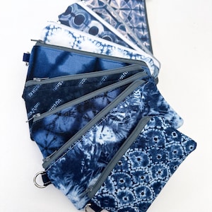 Padded Fabric Glasses Case, Cloth Zipper Pouch with Shibori Print Fabrics