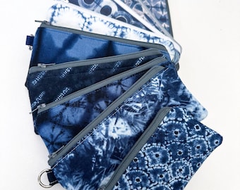 Padded Fabric Glasses Case, Cloth Zipper Pouch with Shibori Print Fabrics