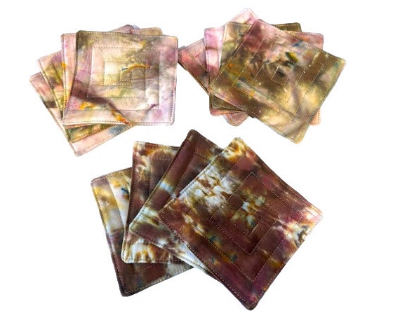 Quilted Coasters with Hand Dyed Cotton Fabric, Sets of Four