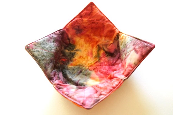 Microwave Bowl Cozy Pink, Purple and Grey Hand Dyed Batik Fabric, Soup, Bread or Ice Cream Bowl Holders