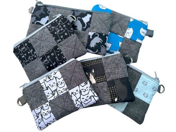 Cat Fabric Patchwork Pouches, Quilted Kitty Zipper Bags