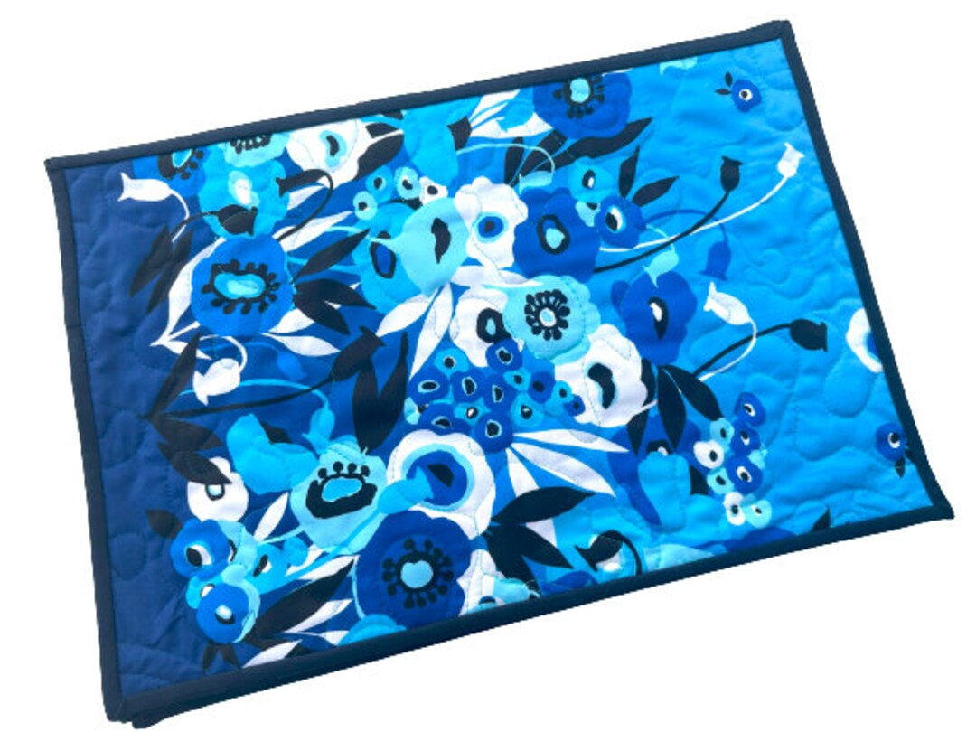 Quilted Placemats With Blue Floral Cotton Fabric Etsy