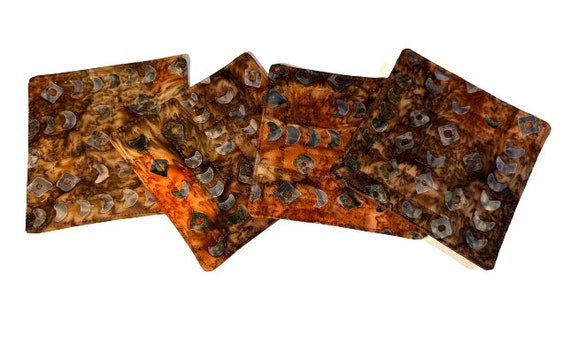 Quilted Coasters with Brown Hand Dyed Batik Fabric, Set of Four