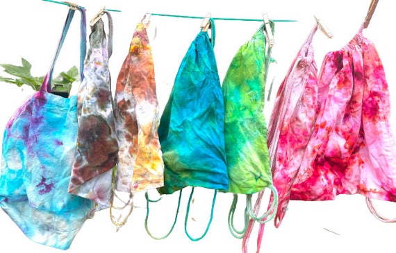 Colorful Cotton Drawstring Bags, Hand Dyed Drawstring Backpacks and Tote