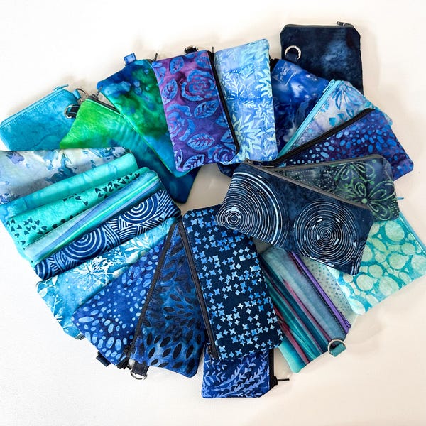 Hand Dyed Fabric Pouch, Padded Glasses Case, Cloth Cosmetic Zipper Pouch