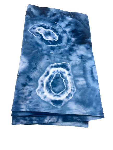 Indigo Blue Cotton Blanket with Hand Dyed Geode Pattern