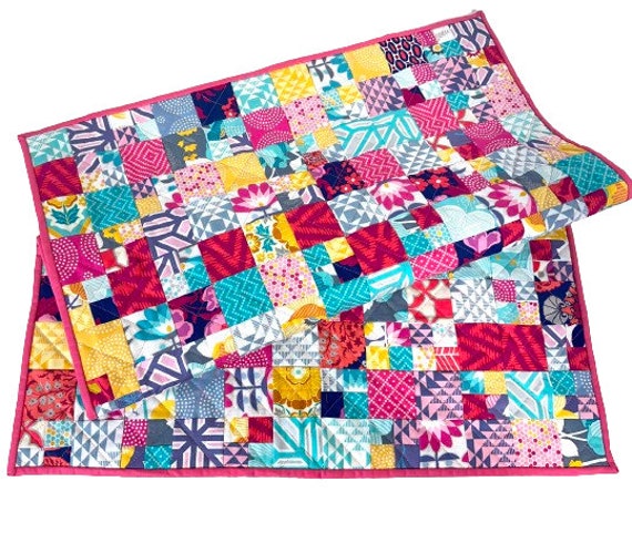 Modern Patchwork Quilt, Colorful Wall Hanging, Unique Table Topper