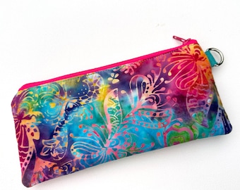 Padded Zipper Pouches with Colorful Cotton Batik Fabric, Many Size Options!