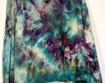 Sudadera de algodón teñida a mano en azul y morado para mujer, talla 3X