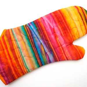 Quilted Oven Mitt with Hand Dyed Batik Fabric, Jewel Tone Cloth Kitchen Linen