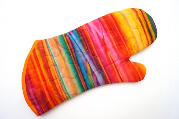 Colorful Quilted Oven Mitt with Hand Dyed Batik Fabric, with