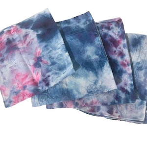Hand Dyed Cotton Vintage Napkins, Set of Four, in Pink and Blue