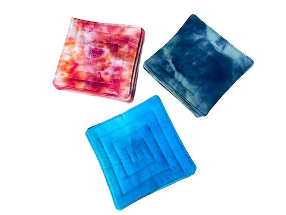 Quilted Coasters with Hand Dyed Fabric, Sets of Four