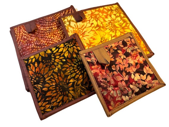 Quilted Pot Holders with Earth Tone Batik Fabrics, Hand Dyed Batik Fabric Hot Pads