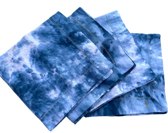 Indigo Blue Hand Cotton Dyed Napkins, Set of Four