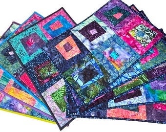 Mantel individual o tapiz de pared de tela batik acolchada con patchwork vibrante y tropical