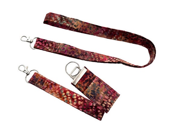 Colorful Batik Fabric Lanyard, Wristlet, Chap Stick Holder Key Chain, Choose One or Set of Three