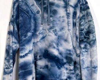 Sudadera con capucha de búfalo teñida a mano en azul índigo, talla 2, unisex