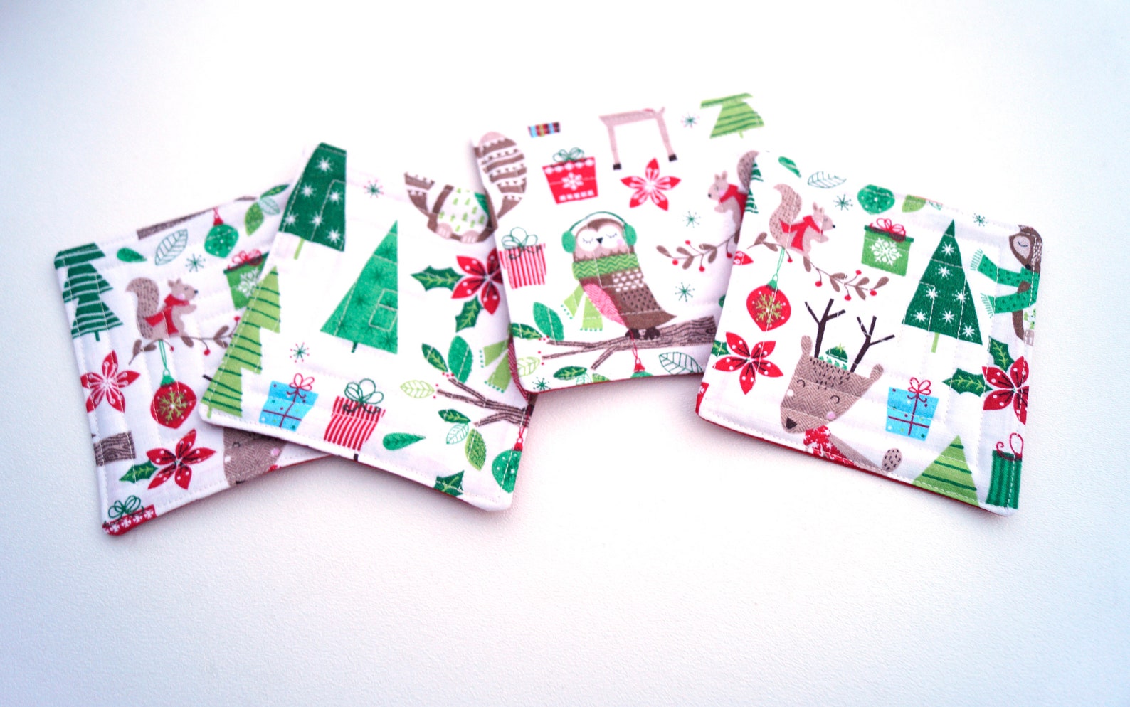 Quilted Christmas Fabric Coasters With Woodland Animals Cute Etsy