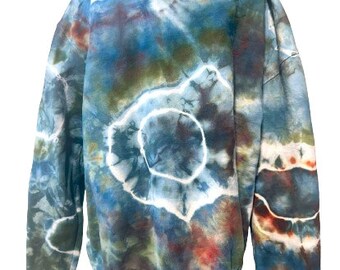 Hand Dyed Hoodie with Blue, Red and Green Geode Pattern, Women's Size Large