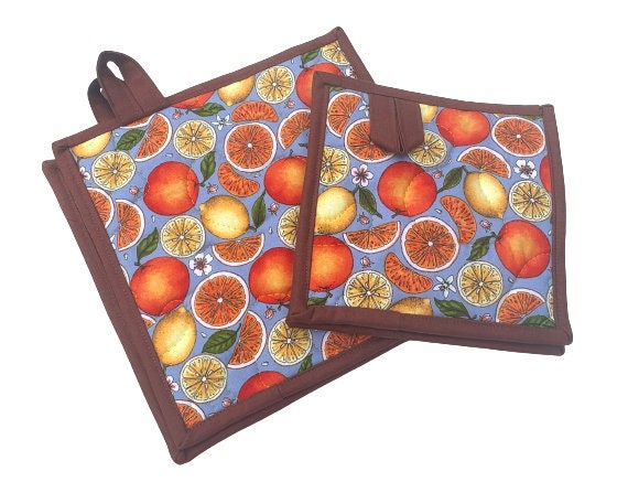 Orange Quilted Fabric Pot Holders, with Size and Hanging Tab Options