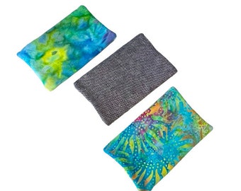 Travel Tissue Holder in Colorful Batik Fabric or Charcoal Grey Linen