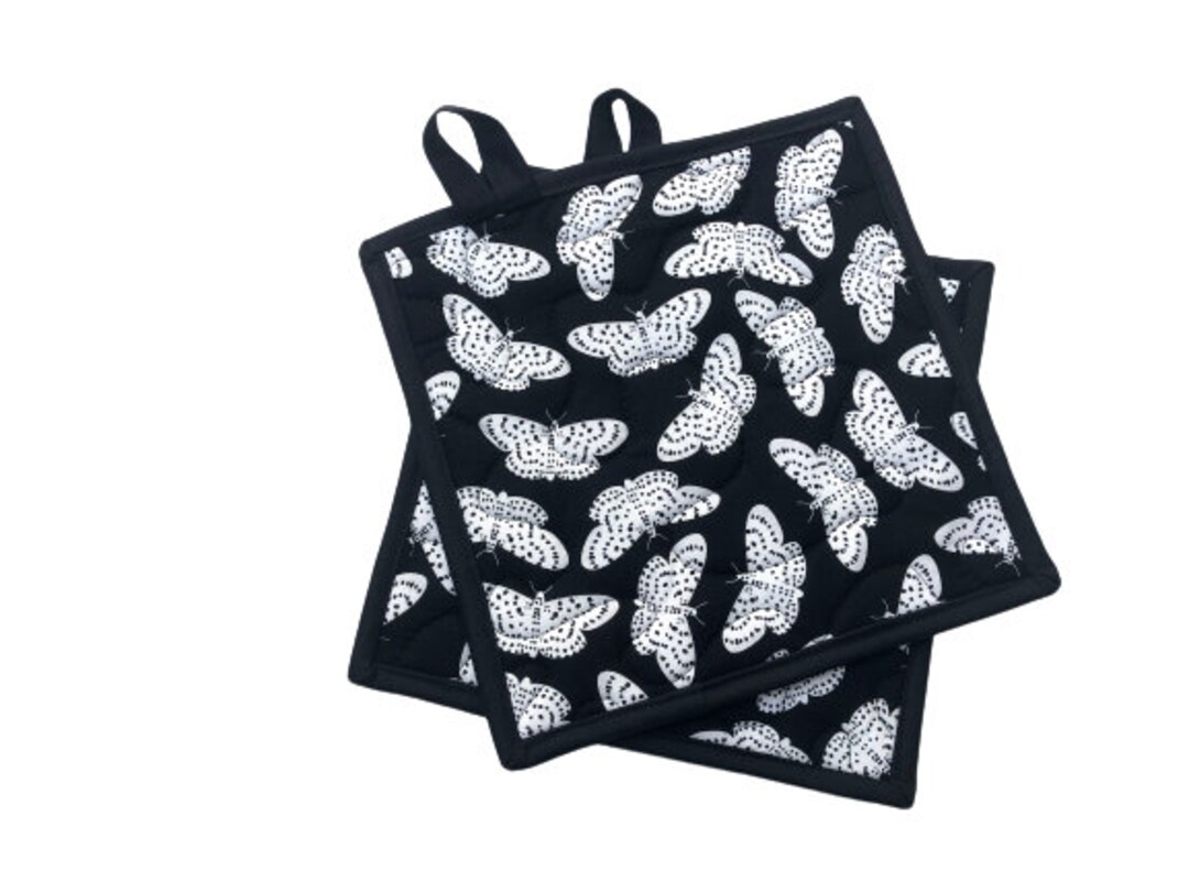 Quilted Fabric Pot Holders in Blue With White Birds With Etsy