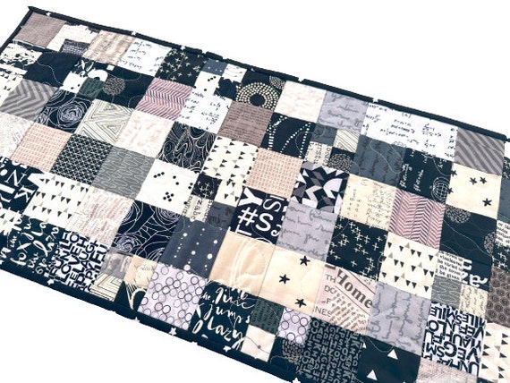 Quilted Fabric Table Runner with Black and White Patchwork