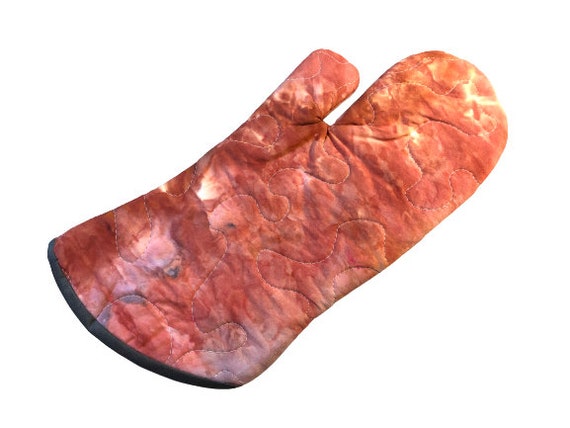 Quilted Oven Mitt with Hand Dyed Cotton Fabric, Marbled Pink Cloth Kitchen Linen