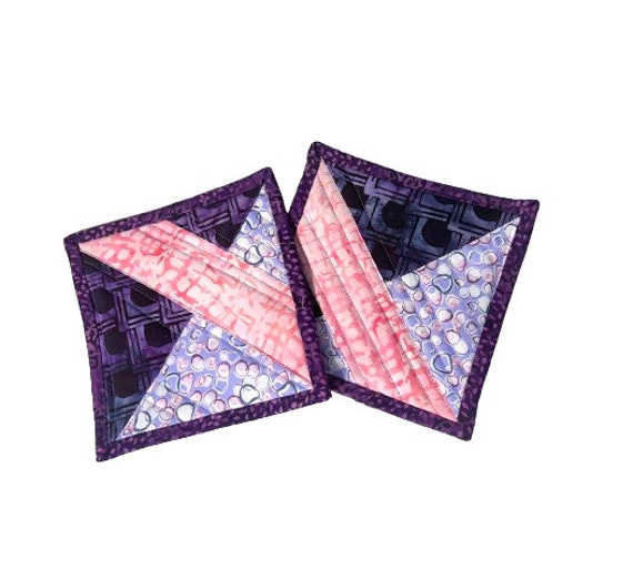 Quilted Patchwork Pot Holders in Pink and Purple