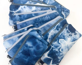 Padded Fabric Glasses Case, Cloth Zipper Pouch with Indigo Blue Fabrics