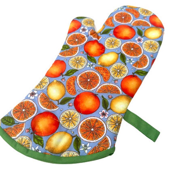 Orange Quilted Fabric Oven Mitt, Citrus Print Pot Holder