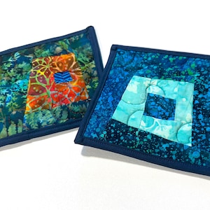 Quilted Batik Fabric Pot Holders with Colorful Patchwork