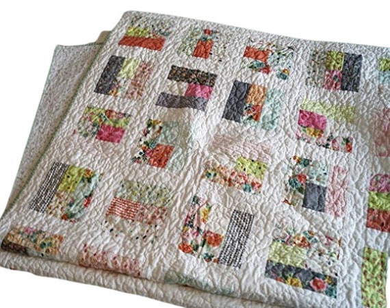 Lap Blanket or Patchwork Throw Quilt in Colorful Geometric Pattern