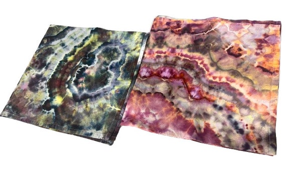 Hand Dyed Cotton Kitchen Towels with Abstract Geode Pattern