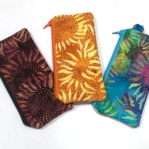 Padded Zipper Pouches, Cotton Batik Fabric Eyeglasses and Sunglasses Cases, Coin Purses image 3
