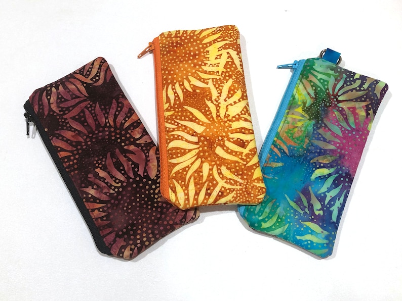 Padded Zipper Pouches, Cotton Batik Fabric Eyeglasses and Sunglasses Cases, Coin Purses image 3