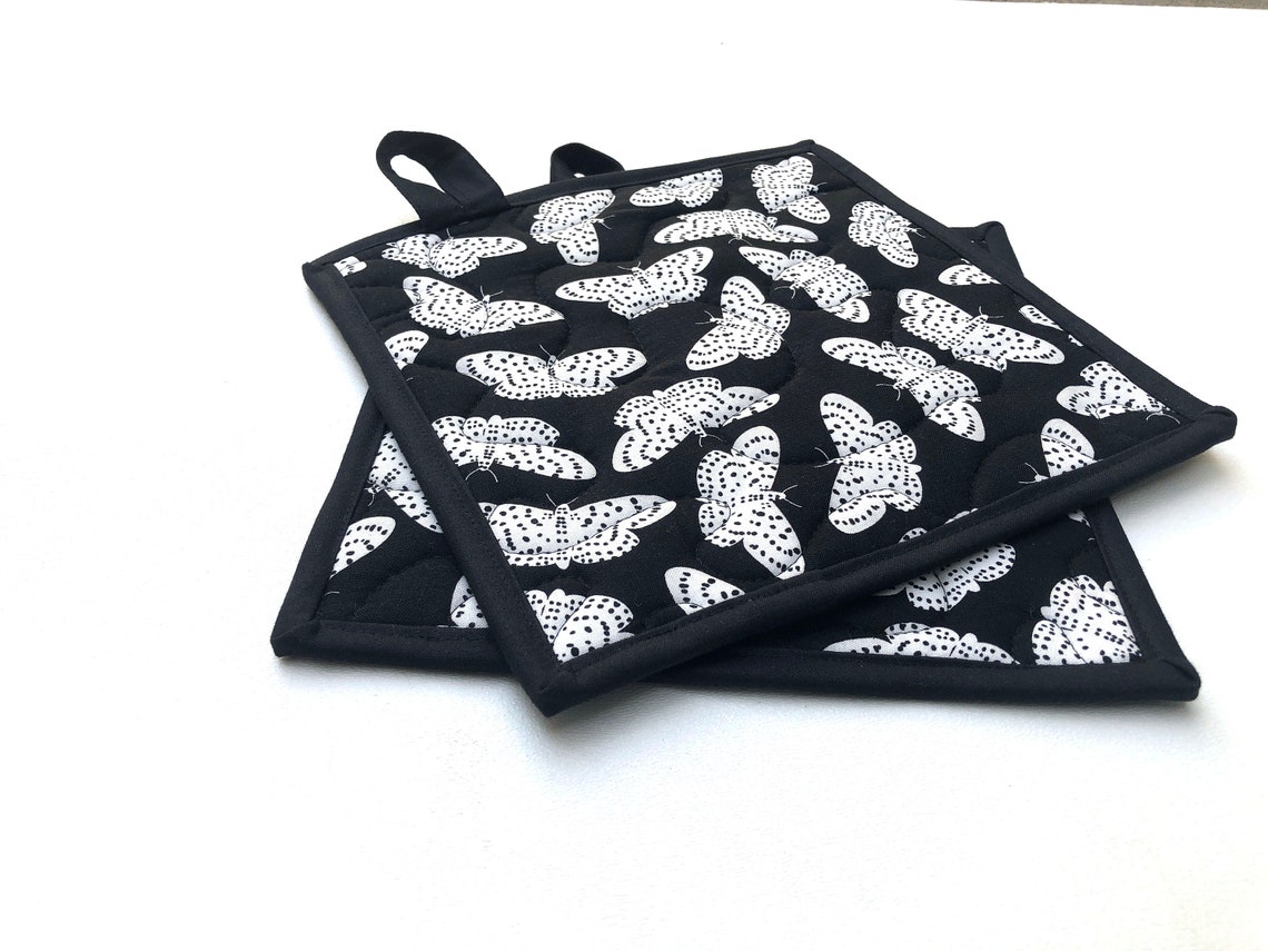 Quilted Fabric Pot Holders in Blue With White Birds With Etsy