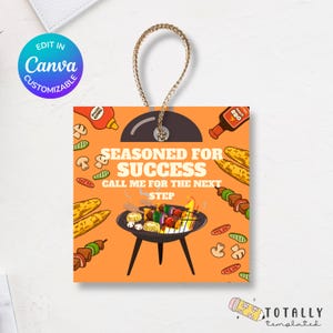 Grill-Themed Realtor Pop-By Tag Canva Template | &#39;Seasoned Real Estate Agent&#39; | Editable Digital Client Gift Tags for Real Estate Marketing