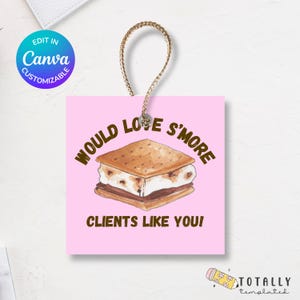 S'mores 不動産ポップバイ タグ Canva テンプレート | 不動産業者クライアント ギフト | 不動産マーケティング用の編集可能なポップバイ タグ | Canva 印刷可能タグ