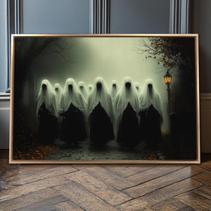 Haunting Hooded Figures Framed Canvas Wall Art Gothic Spooky Ghosts Print Scary Horror Wall Decor Creepy Halloween Poster Fast Shipping Free