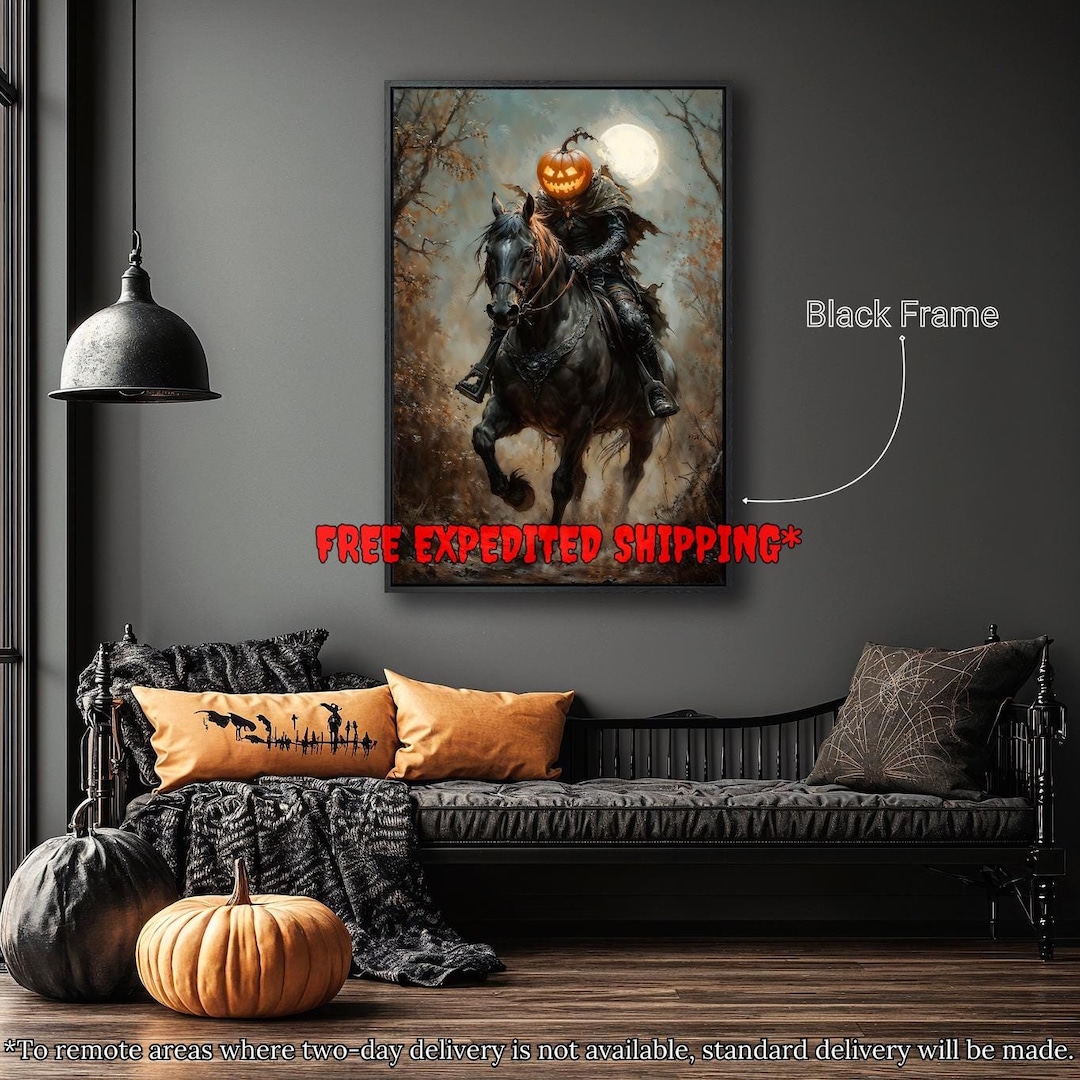 Headless Horseman Pumpkin Rider Framed Canvas Wall Art Spooky Rider ...