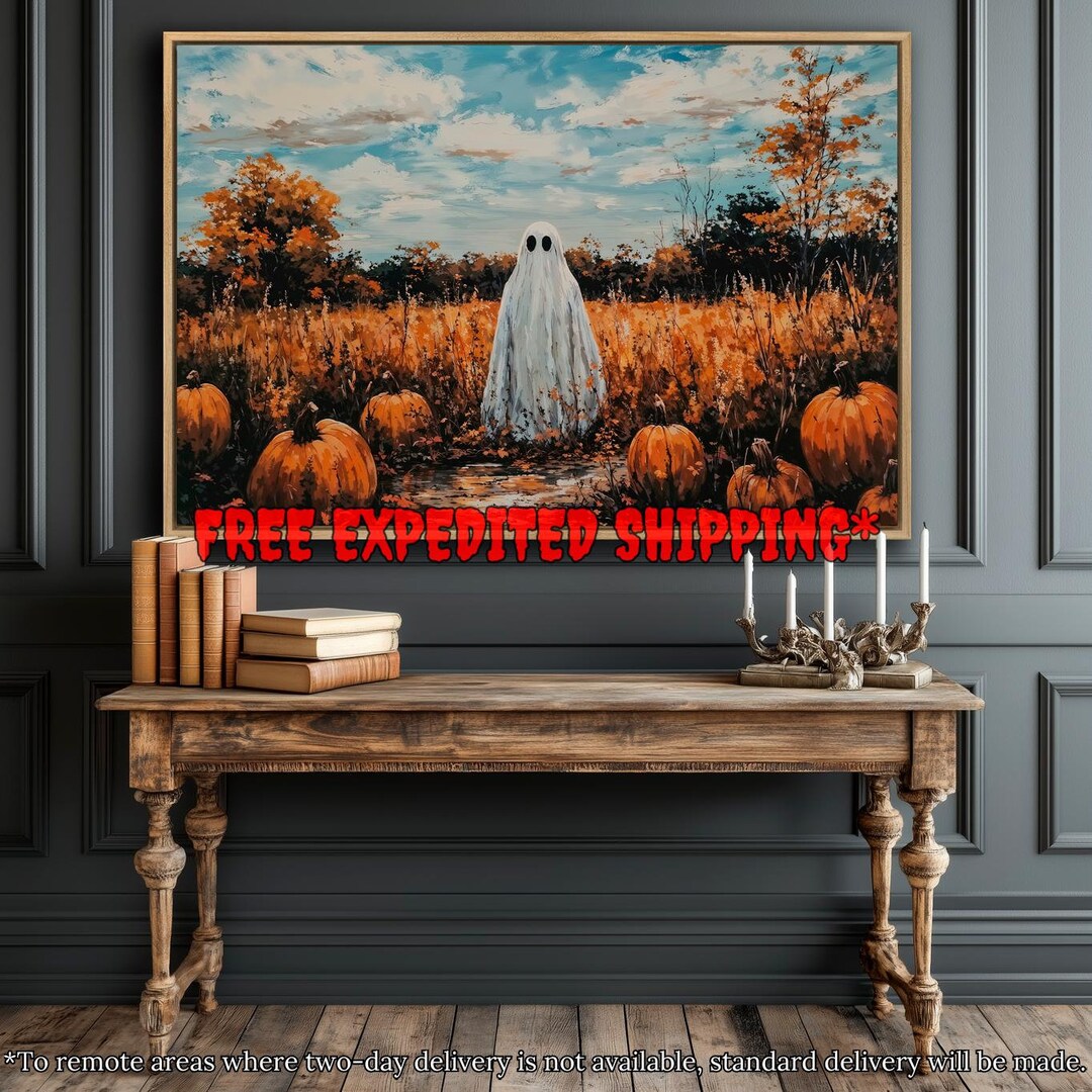 Ghost in Field Fall Framed Canvas Wall Art Halloween Decor Pumpkin ...