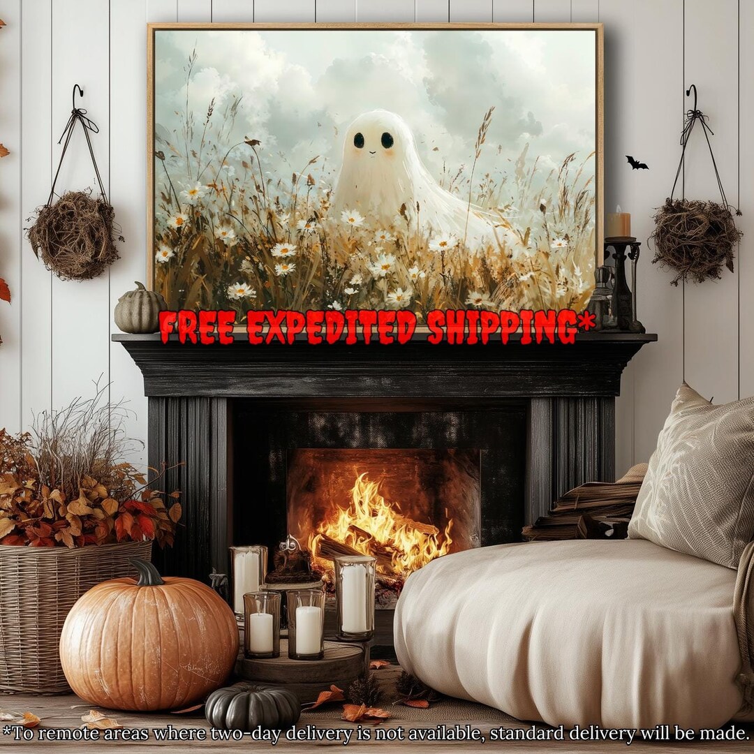 Cute White Ghost Framed Canvas Wall Art Halloween Decor Haunted in ...