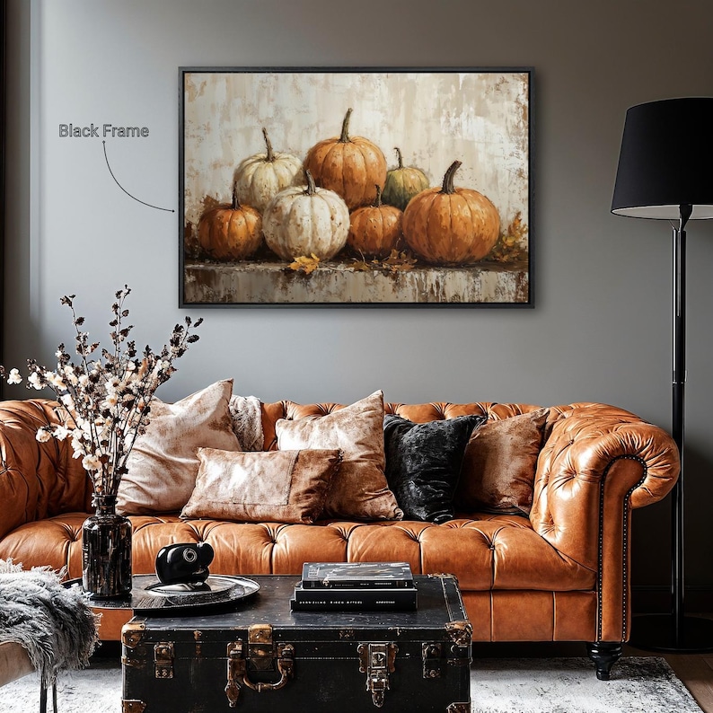 Pumpkins Still Life Framed Canvas Wall Art Halloween Vintage Oil ...