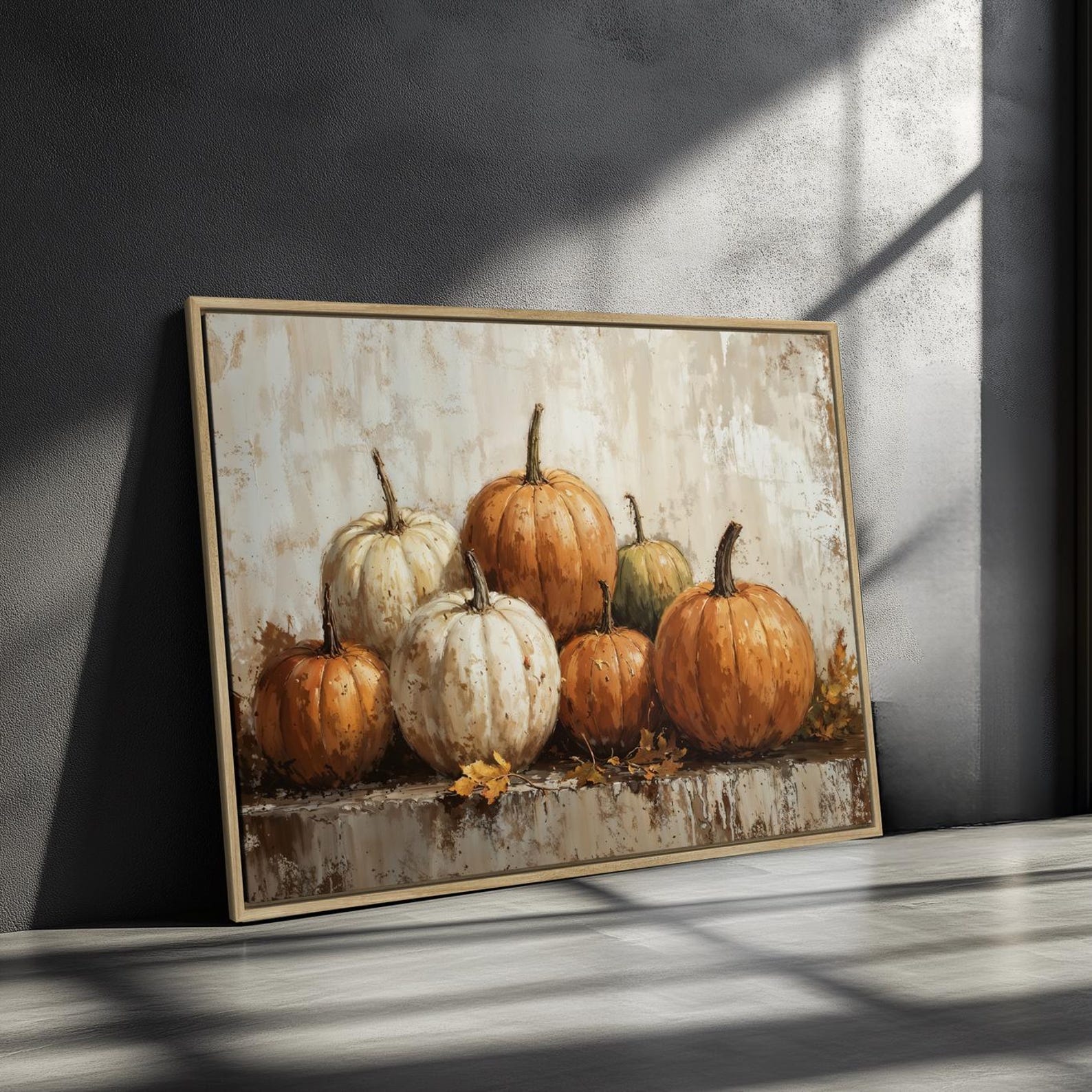 Pumpkins Still Life Framed Canvas Wall Art Halloween Vintage Oil ...